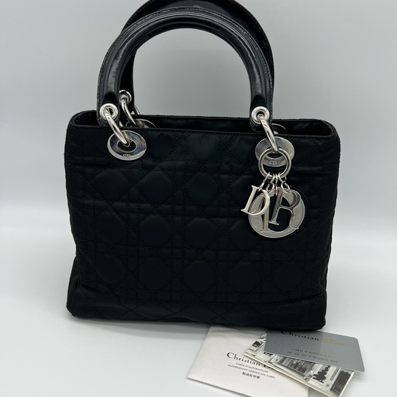 Dior Handbags - Authentic Lady Dior cannage nylon / patent leather medium tote